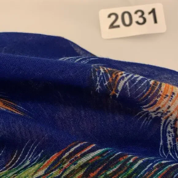 Unbranded Womens Scarf Large Rectangular Royal Blue and Peacock Feathers Lovely - Picture 12 of 12
